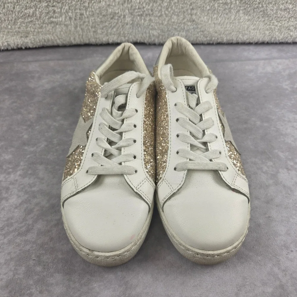 Vintage Havana Bianca Silver Glitter Star Sneakers White Leather Low Top Size 7